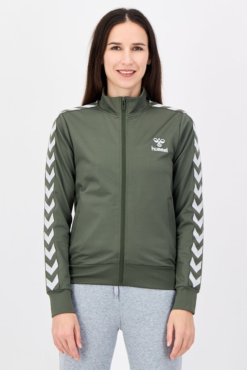 Hummel Women Sportswear Fit Long Sleeve Outdoor Full Zip Sweatshirt, Olive - Image 1